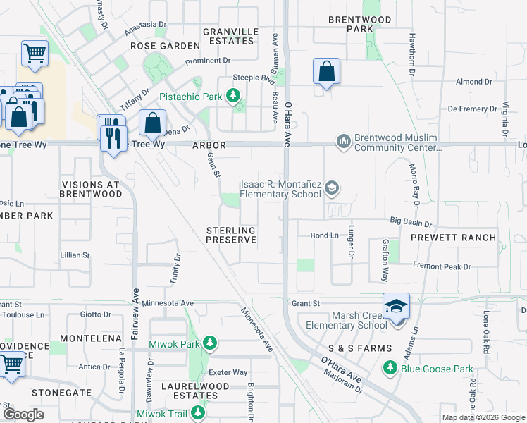 map of restaurants, bars, coffee shops, grocery stores, and more near 2309 Star Lilly Street in Brentwood