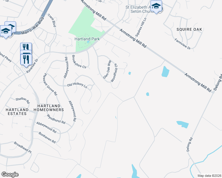 map of restaurants, bars, coffee shops, grocery stores, and more near 2392 Woodfield Circle in Lexington