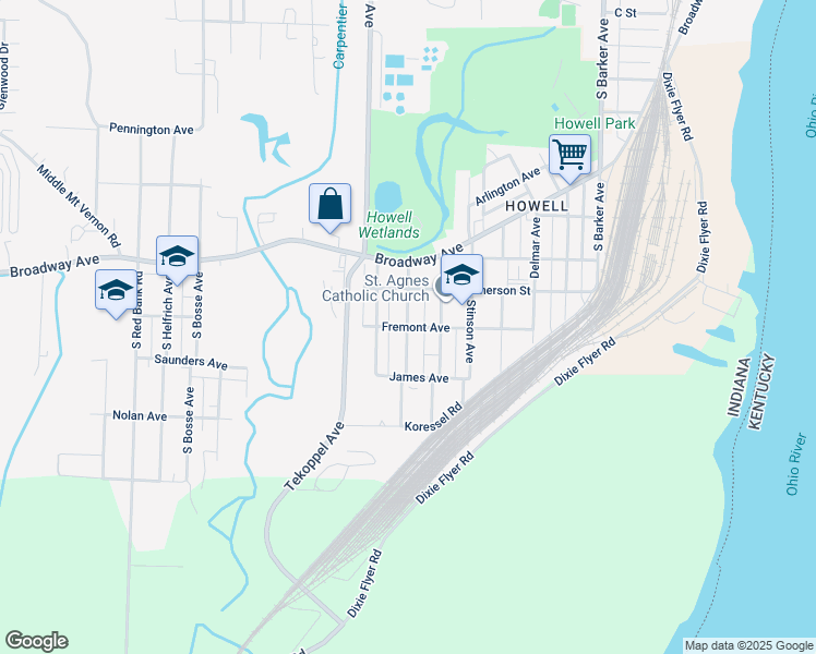 map of restaurants, bars, coffee shops, grocery stores, and more near 1698 Hollywood Avenue in Evansville