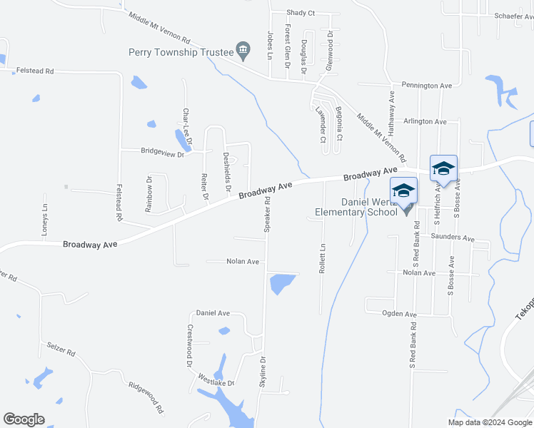 map of restaurants, bars, coffee shops, grocery stores, and more near 1601-1671 Speaker Road in Evansville