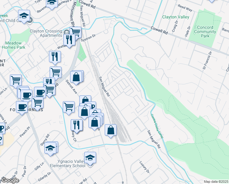 map of restaurants, bars, coffee shops, grocery stores, and more near 86 Eileen Lane in Concord