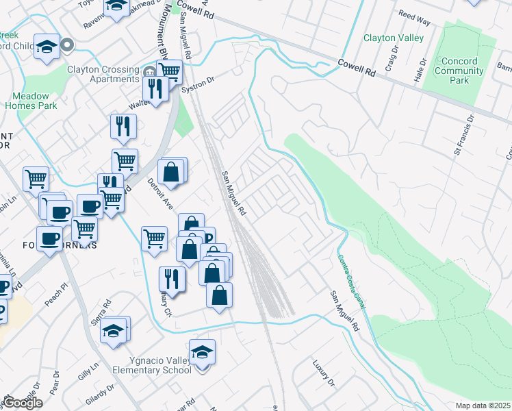 map of restaurants, bars, coffee shops, grocery stores, and more near 86 Eileen Lane in Concord
