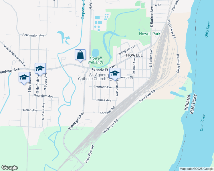 map of restaurants, bars, coffee shops, grocery stores, and more near 1611 Glendale Avenue in Evansville