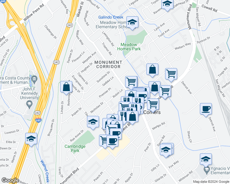 map of restaurants, bars, coffee shops, grocery stores, and more near 1892 Premier Place in Concord