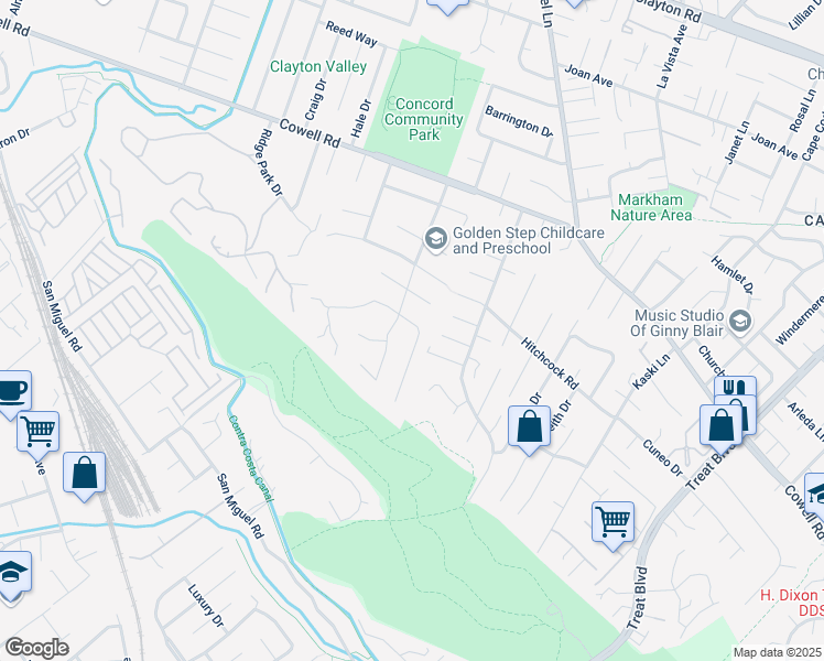 map of restaurants, bars, coffee shops, grocery stores, and more near 3703 Northridge Drive in Concord