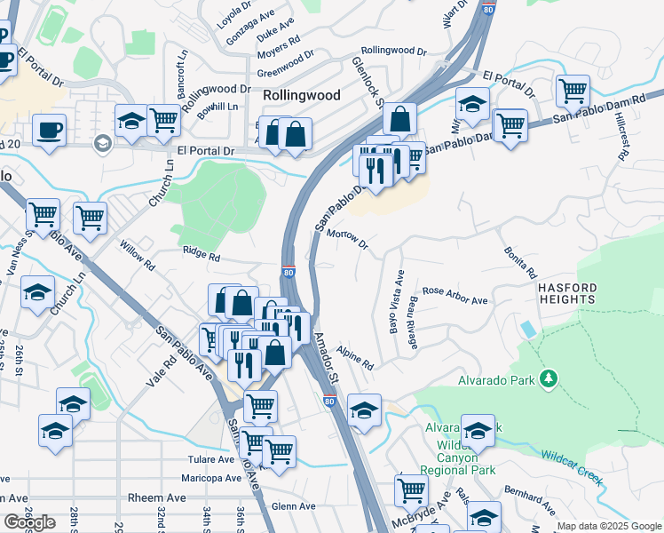 map of restaurants, bars, coffee shops, grocery stores, and more near 10 Alan Court in San Pablo