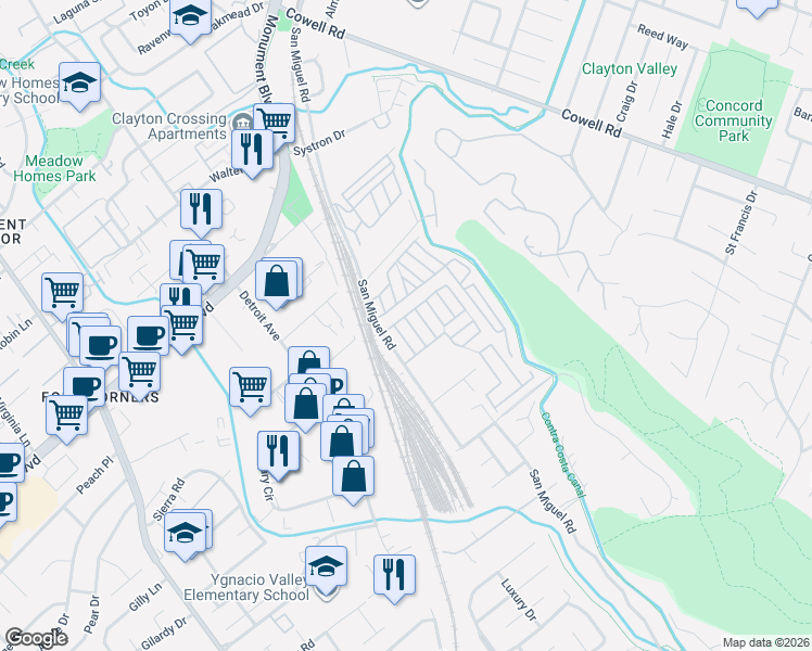 map of restaurants, bars, coffee shops, grocery stores, and more near 81 Eileen Lane in Concord