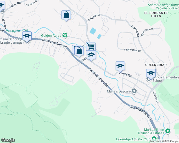 map of restaurants, bars, coffee shops, grocery stores, and more near 40 Emilio Court in El Sobrante