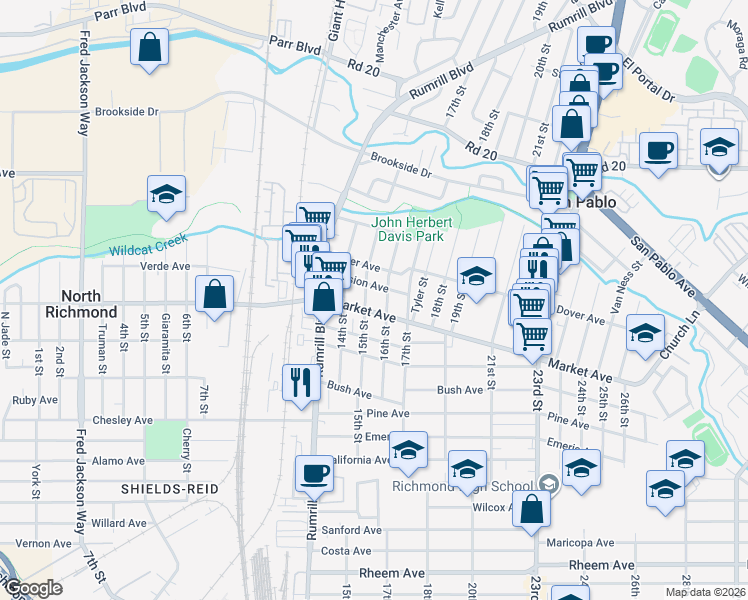 map of restaurants, bars, coffee shops, grocery stores, and more near 1819 15th Street in San Pablo