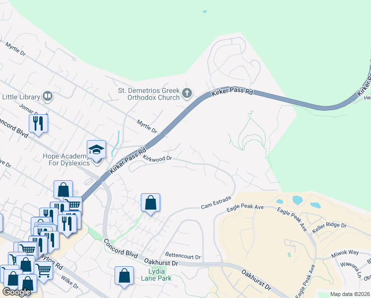 map of restaurants, bars, coffee shops, grocery stores, and more near 1926 Baxter Court in Concord