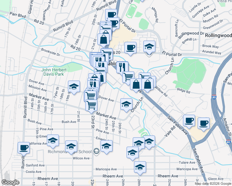 map of restaurants, bars, coffee shops, grocery stores, and more near 1968 Mason Street in San Pablo