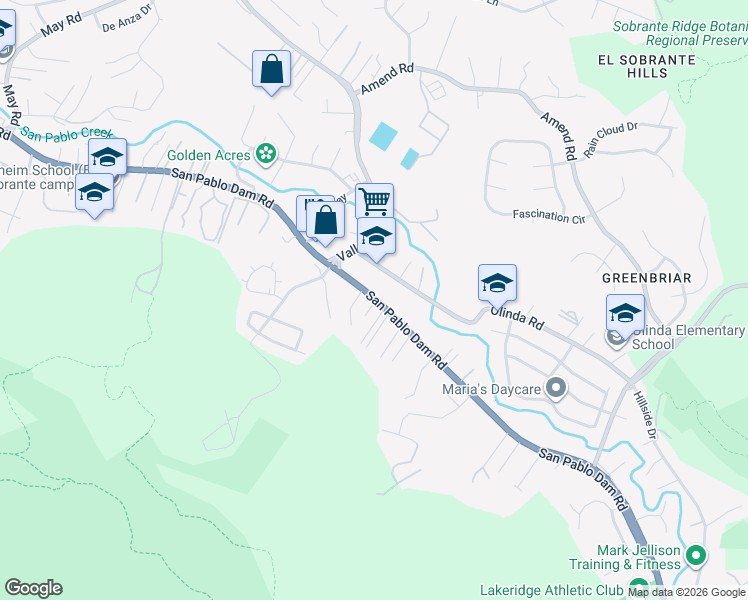 map of restaurants, bars, coffee shops, grocery stores, and more near 40 Emilio Court in El Sobrante
