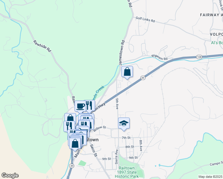 map of restaurants, bars, coffee shops, grocery stores, and more near 18530 5th Avenue in Jamestown