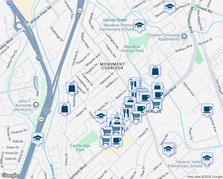 map of restaurants, bars, coffee shops, grocery stores, and more near 1865 Premier Place in Concord