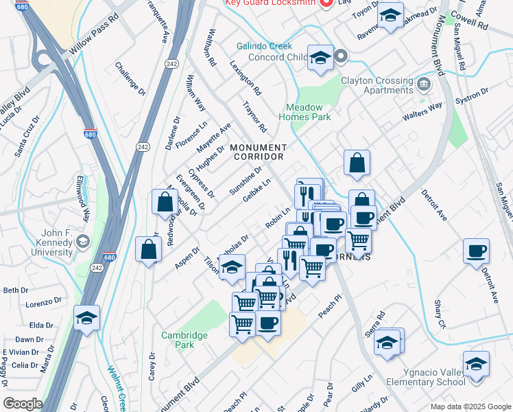 map of restaurants, bars, coffee shops, grocery stores, and more near 1865 Premier Place in Concord