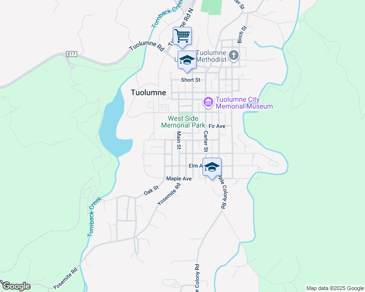 map of restaurants, bars, coffee shops, grocery stores, and more near 18521 Main Street in Tuolumne