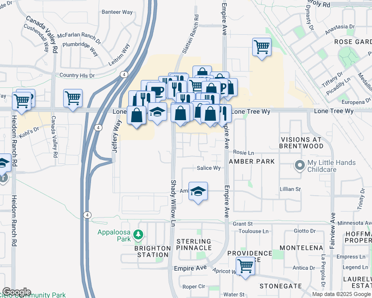 map of restaurants, bars, coffee shops, grocery stores, and more near 2400 Shady Willow Lane in Brentwood
