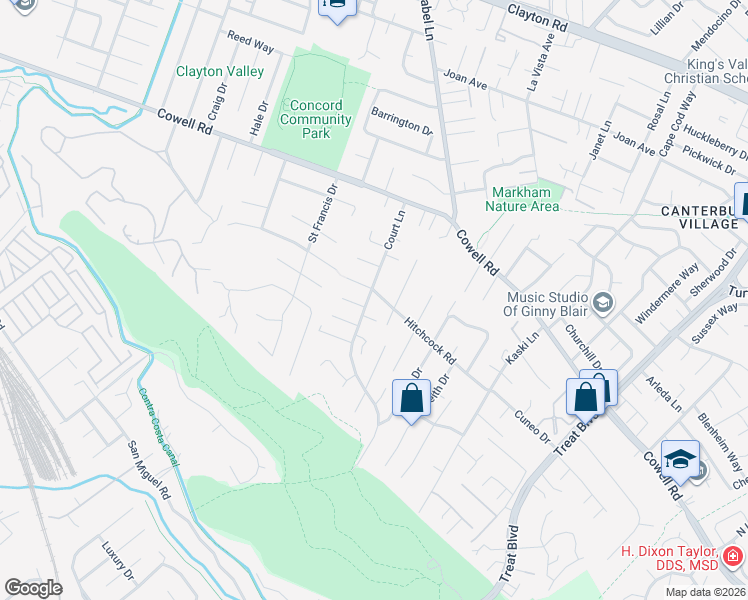 map of restaurants, bars, coffee shops, grocery stores, and more near 3782 Hitchcock Road in Concord
