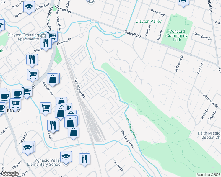 map of restaurants, bars, coffee shops, grocery stores, and more near 167 Scenic Drive in Concord