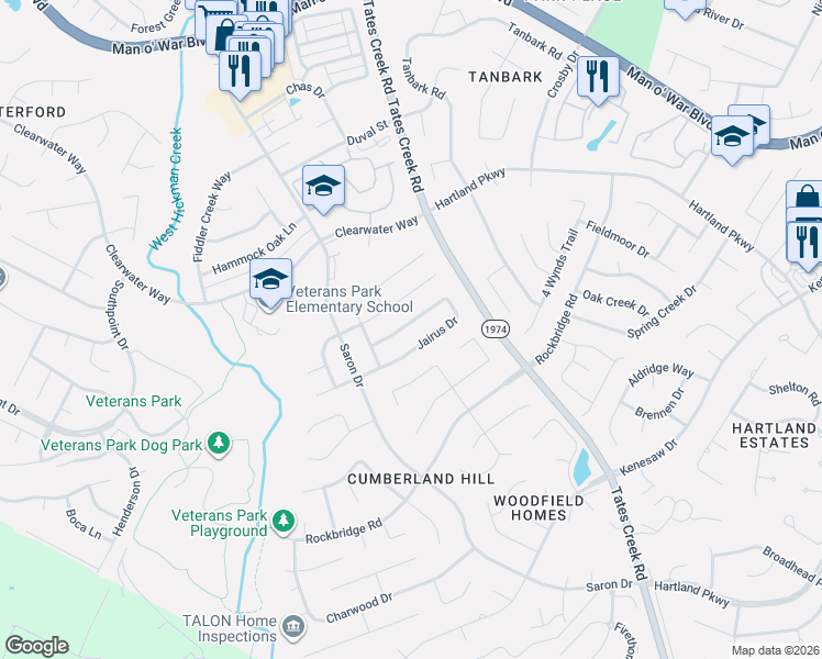 map of restaurants, bars, coffee shops, grocery stores, and more near 970 Jairus Drive in Lexington