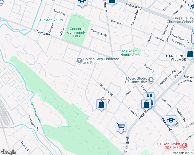 map of restaurants, bars, coffee shops, grocery stores, and more near 1120 Sunrise Hill in Concord