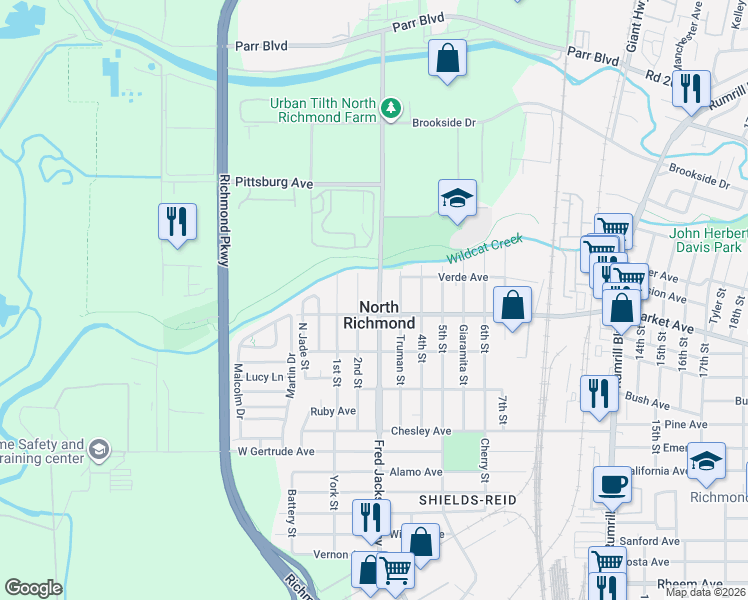 map of restaurants, bars, coffee shops, grocery stores, and more near in North Richmond