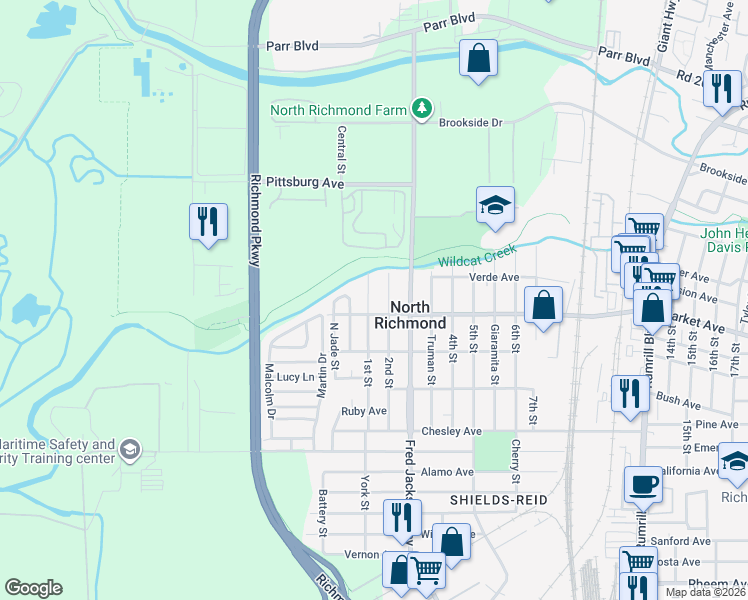 map of restaurants, bars, coffee shops, grocery stores, and more near 101 Market Avenue in Richmond