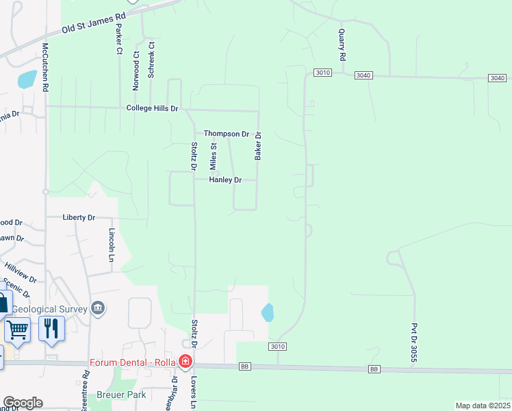 map of restaurants, bars, coffee shops, grocery stores, and more near 10556 Butler Circle in Rolla