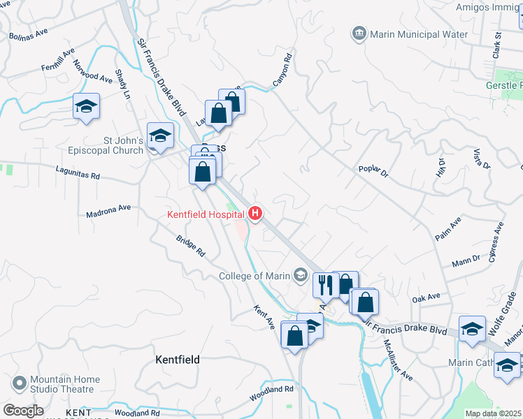 map of restaurants, bars, coffee shops, grocery stores, and more near 31 Ross Terrace in Kentfield