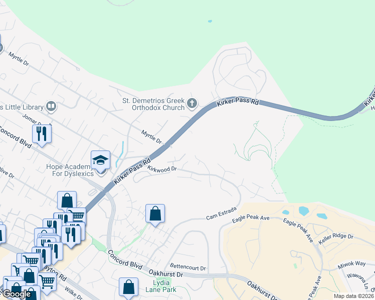 map of restaurants, bars, coffee shops, grocery stores, and more near 1926 Baxter Court in Concord