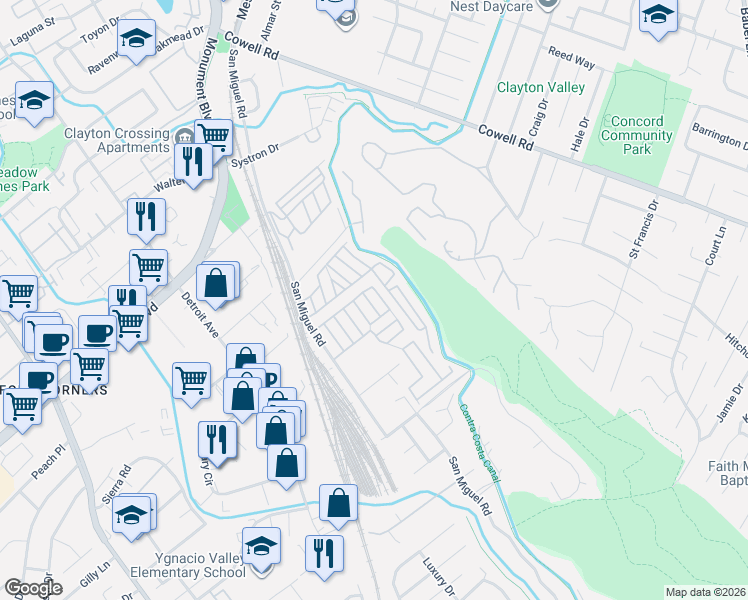 map of restaurants, bars, coffee shops, grocery stores, and more near 162 Lisa Lee Lane in Concord