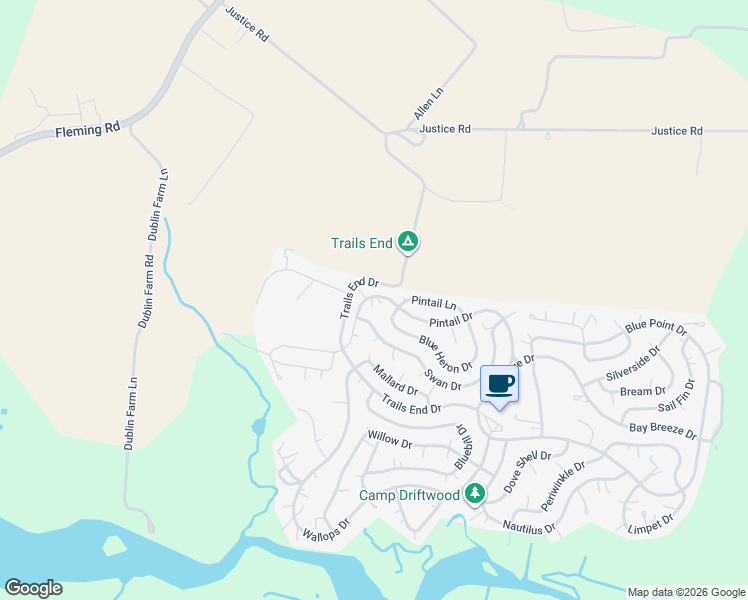 map of restaurants, bars, coffee shops, grocery stores, and more near Blue Heron Dr in Accomack