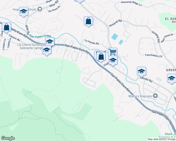 map of restaurants, bars, coffee shops, grocery stores, and more near 5305 Ridgeview Circle in El Sobrante