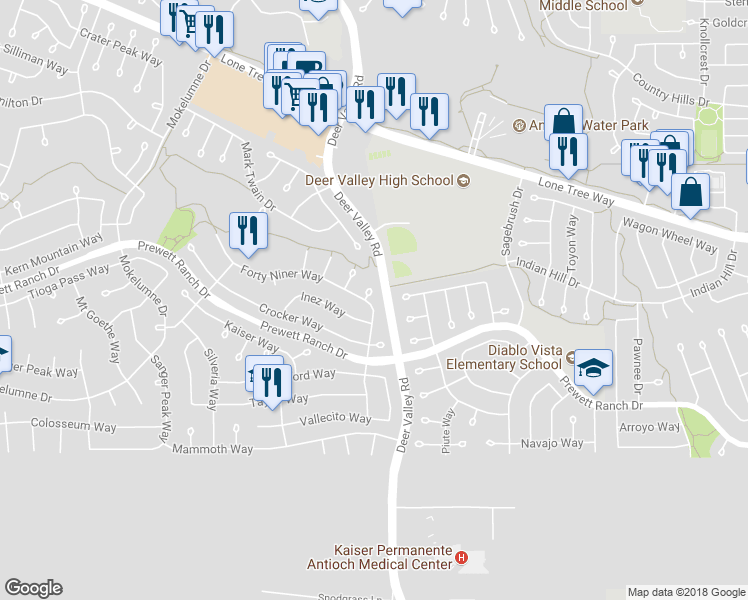 map of restaurants, bars, coffee shops, grocery stores, and more near 2521 Rachel Court in Antioch