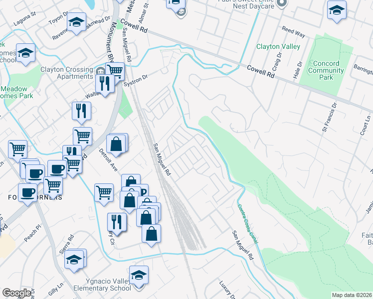 map of restaurants, bars, coffee shops, grocery stores, and more near 18 Galloway Drive in Concord