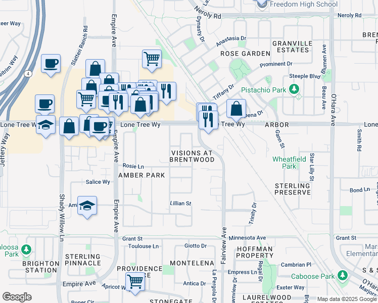 map of restaurants, bars, coffee shops, grocery stores, and more near 2352 Cobalt Lane in Brentwood