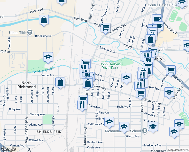 map of restaurants, bars, coffee shops, grocery stores, and more near 1876 14th Street in San Pablo