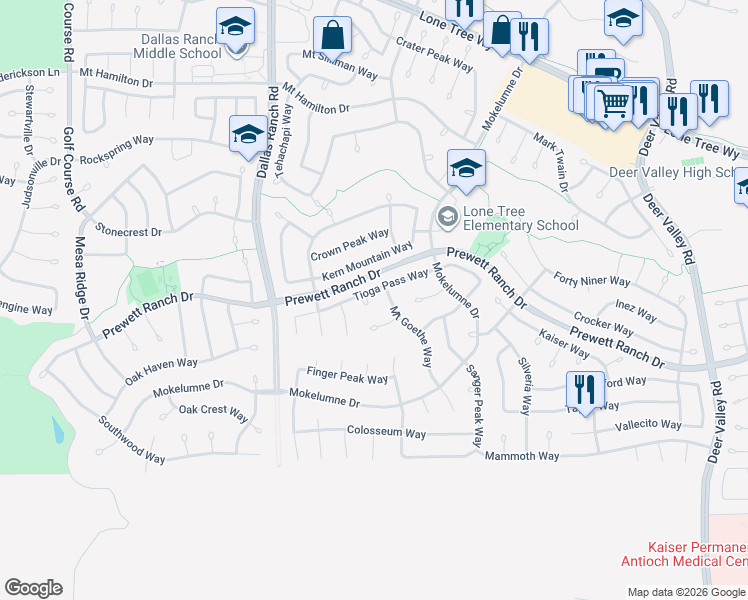 map of restaurants, bars, coffee shops, grocery stores, and more near 1870 Chimney Mountain Court in Antioch