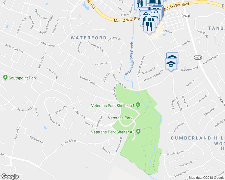 map of restaurants, bars, coffee shops, grocery stores, and more near 721 Southpoint Drive in Lexington