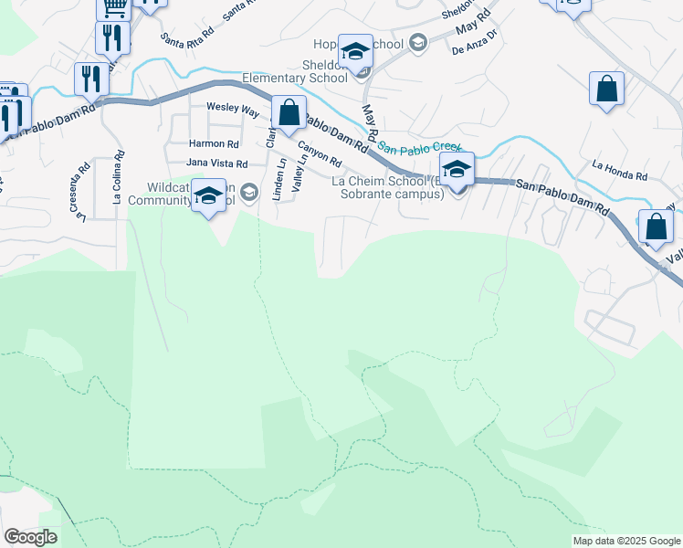 map of restaurants, bars, coffee shops, grocery stores, and more near 2150 Pyramid Drive in Richmond
