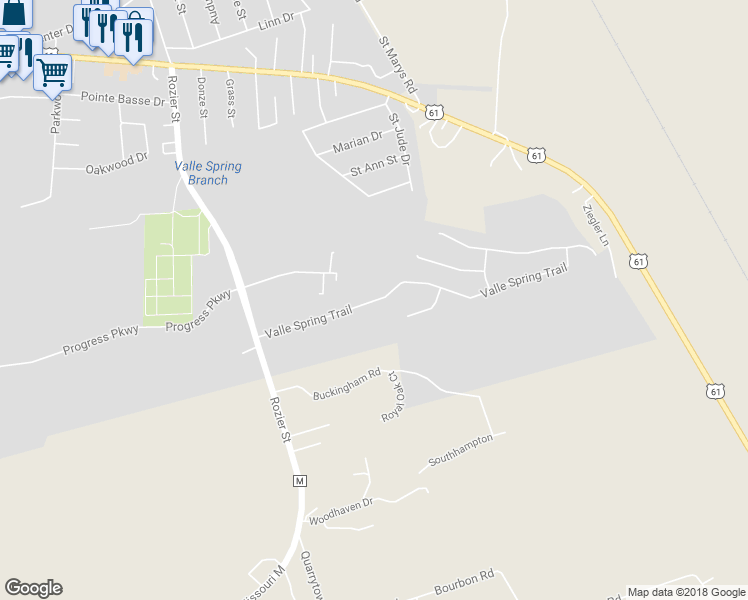 map of restaurants, bars, coffee shops, grocery stores, and more near 1101 Valle Spring Trail in Ste. Genevieve