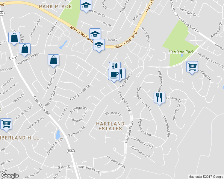 map of restaurants, bars, coffee shops, grocery stores, and more near 3913 Kenesaw Drive in Lexington