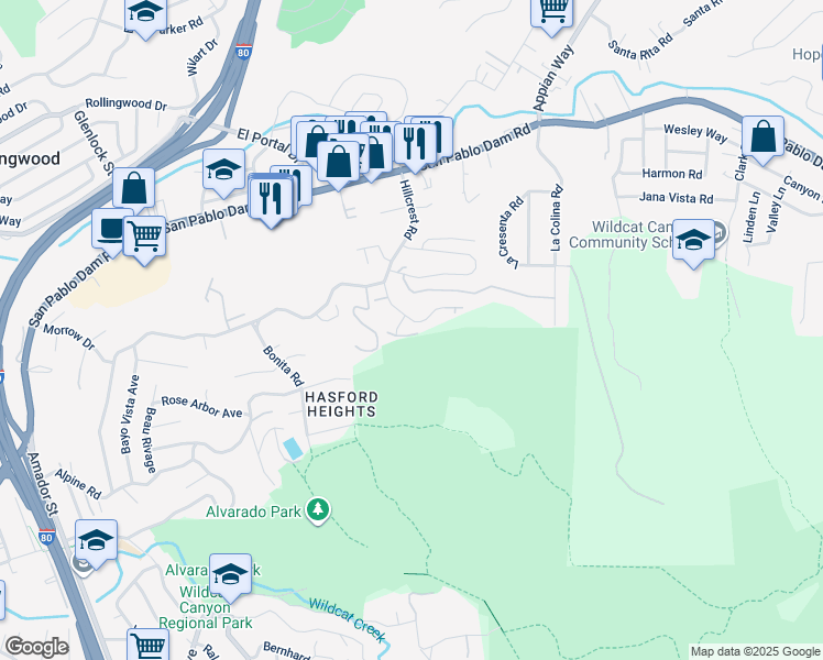 map of restaurants, bars, coffee shops, grocery stores, and more near 23 Dove Lane in Richmond