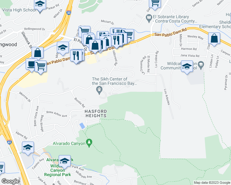 map of restaurants, bars, coffee shops, grocery stores, and more near 23 Dove Lane in Richmond