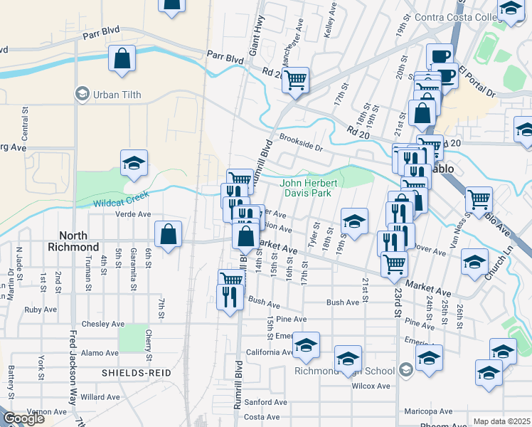 map of restaurants, bars, coffee shops, grocery stores, and more near 1402 Dover Avenue in San Pablo