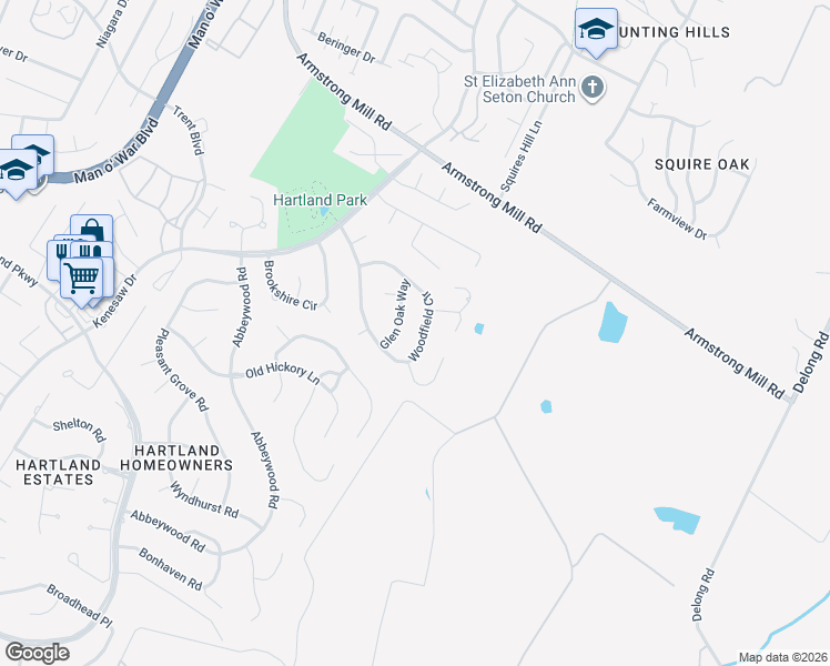 map of restaurants, bars, coffee shops, grocery stores, and more near 2432 Woodfield Circle in Lexington