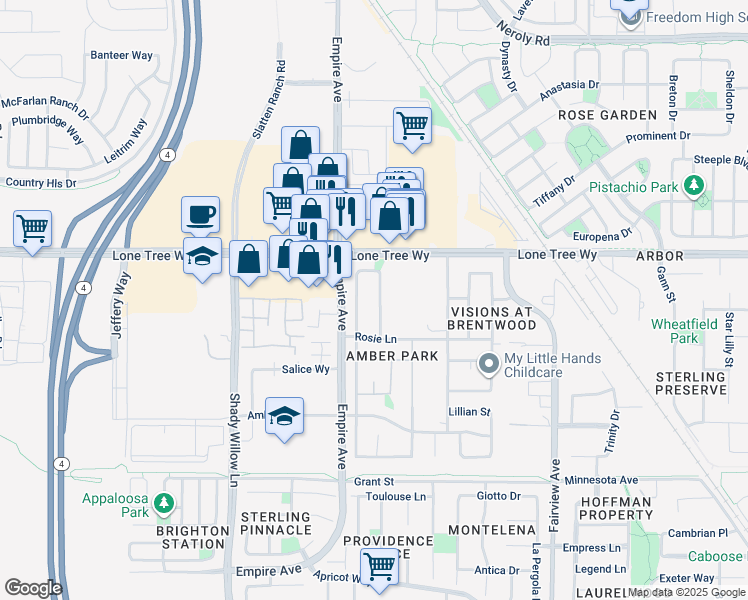 map of restaurants, bars, coffee shops, grocery stores, and more near 2380 Brandon Miles Way in Brentwood
