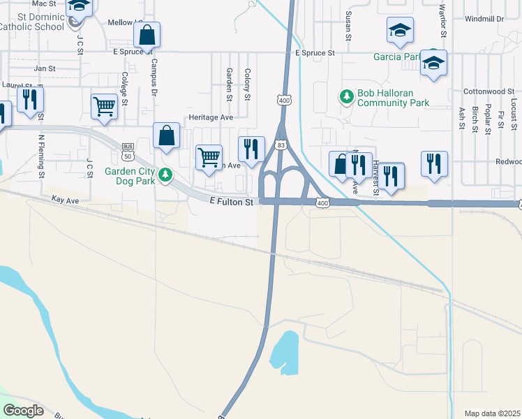 map of restaurants, bars, coffee shops, grocery stores, and more near U.S. 400 in Garden City