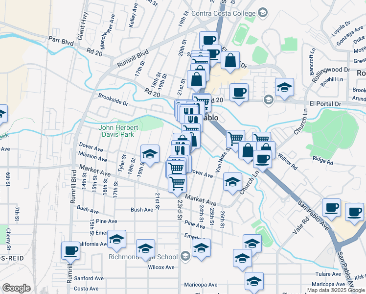 map of restaurants, bars, coffee shops, grocery stores, and more near 2009 22nd Street in San Pablo