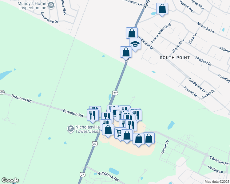 map of restaurants, bars, coffee shops, grocery stores, and more near Nicholasville Road in Nicholasville
